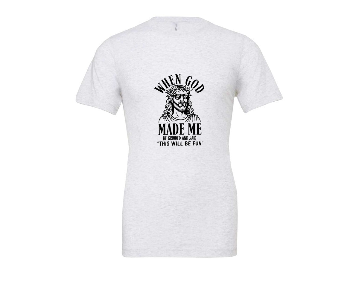 brand:Bella Canvas|color:Ash Grey|God Humor Christian Faith Graphic T-Shirt