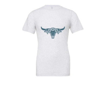brand:Bella Canvas|color:Ash Grey|Western Bull Skull Longhorn Boho Flowers 4 Graphic T-Shirt