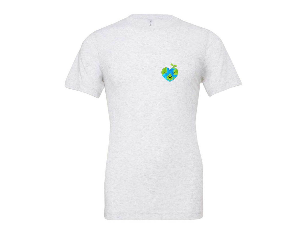 brand:Bella Canvas|color:Ash Grey|Love Heart Earth Globe Pocket Design Graphic T-Shirt