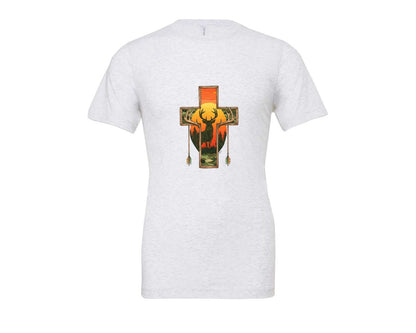 brand:Bella Canvas|color:Ash Grey|Deer Cross Rustic Hunting Cross Sub Graphic T-Shirt