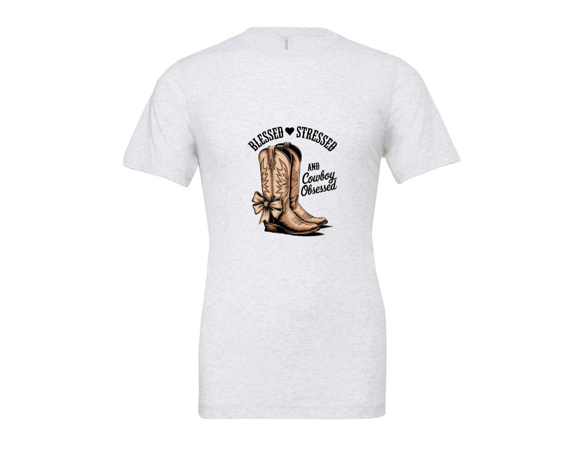 brand:Bella Canvas|color:Ash Grey|Blessed Stressed Mom Western Mothers Day 2 Graphic T-Shirt