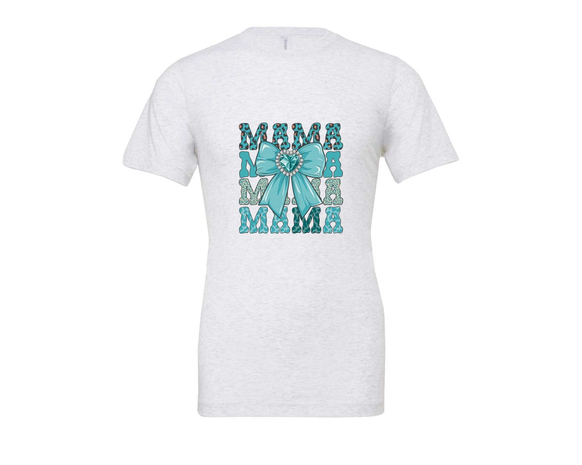 brand:Bella Canvas|color:Ash Grey|Trendy Mama Leopard Print Bow 3 Graphic T-Shirt