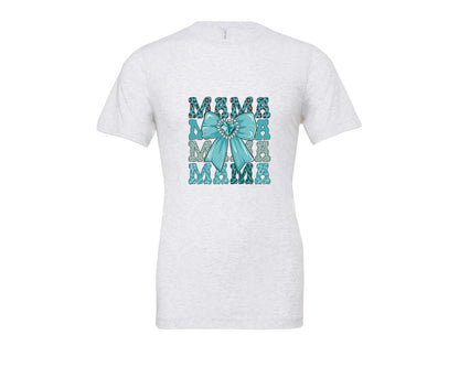brand:Bella Canvas|color:Ash Grey|Trendy Mama Leopard Print Bow 3 Graphic T-Shirt