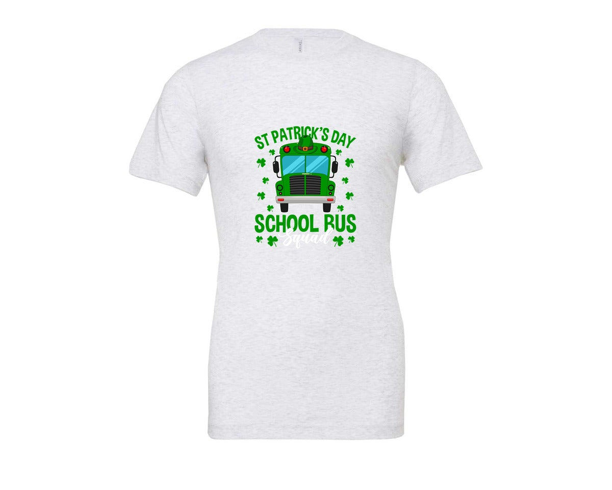 brand:Bella Canvas|color:Ash Grey|St Patricks Day School Bus Squad School 2 Graphic T-Shirt