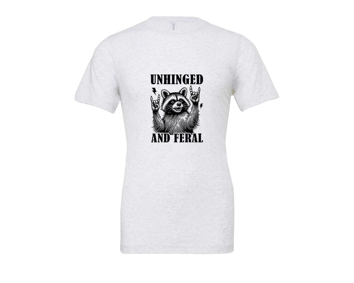 brand:Bella Canvas|color:Ash Grey|Unhinged And Feral Vintage Raccoon Meme Graphic T-Shirt