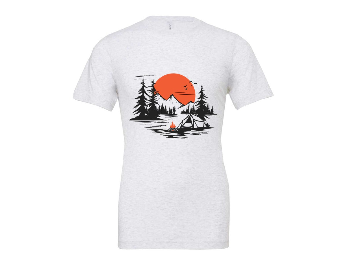 brand:Bella Canvas|color:Ash Grey|Sunset Camping Adventure T Shirt Design 9 Graphic T-Shirt