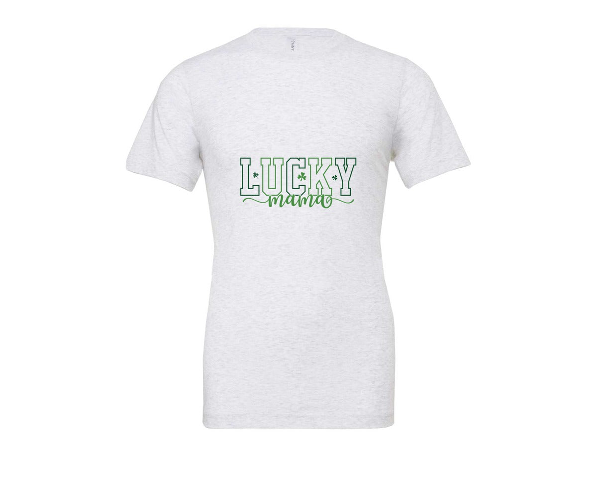 brand:Bella Canvas|color:Ash Grey|Shamrock Lucky Mama St Patricks Day Graphic T-Shirt