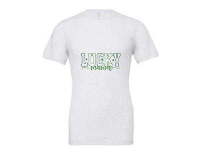 brand:Bella Canvas|color:Ash Grey|Shamrock Lucky Mama St Patricks Day Graphic T-Shirt