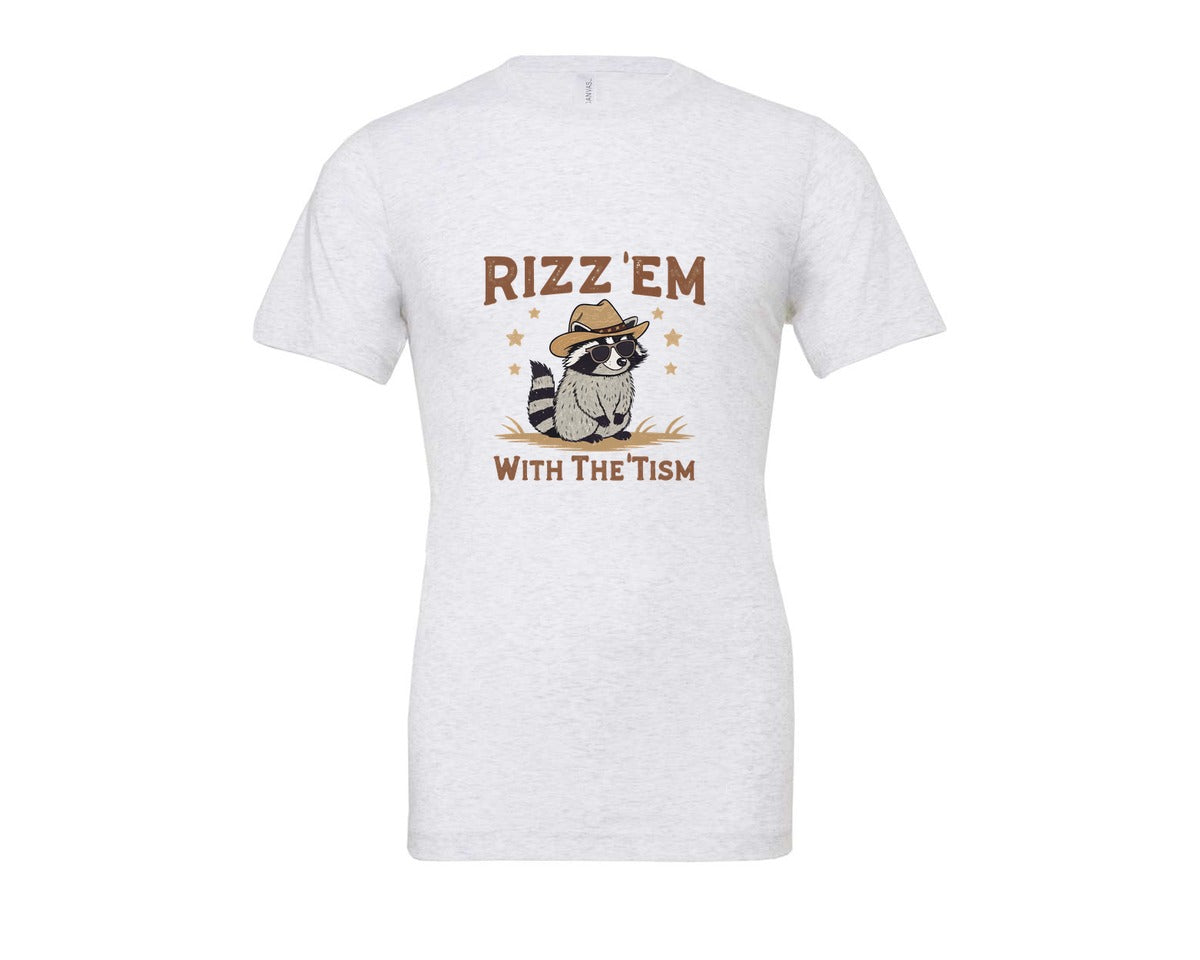 brand:Bella Canvas|color:Ash Grey|Raccoon Funny Raccoon Rizz Em Graphic T-Shirt