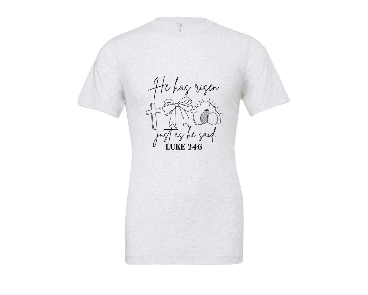 brand:Bella Canvas|color:Ash Grey|He Has Risen Graphic T-Shirt