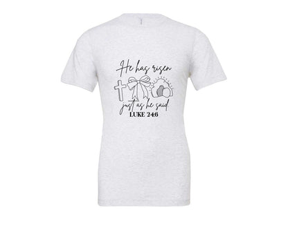 brand:Bella Canvas|color:Ash Grey|He Has Risen Graphic T-Shirt
