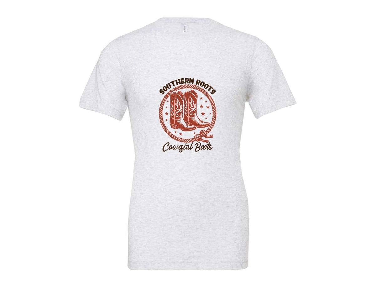 brand:Bella Canvas|color:Ash Grey|Southern Roots Cowgirl Boots Cowgir Graphic T-Shirt