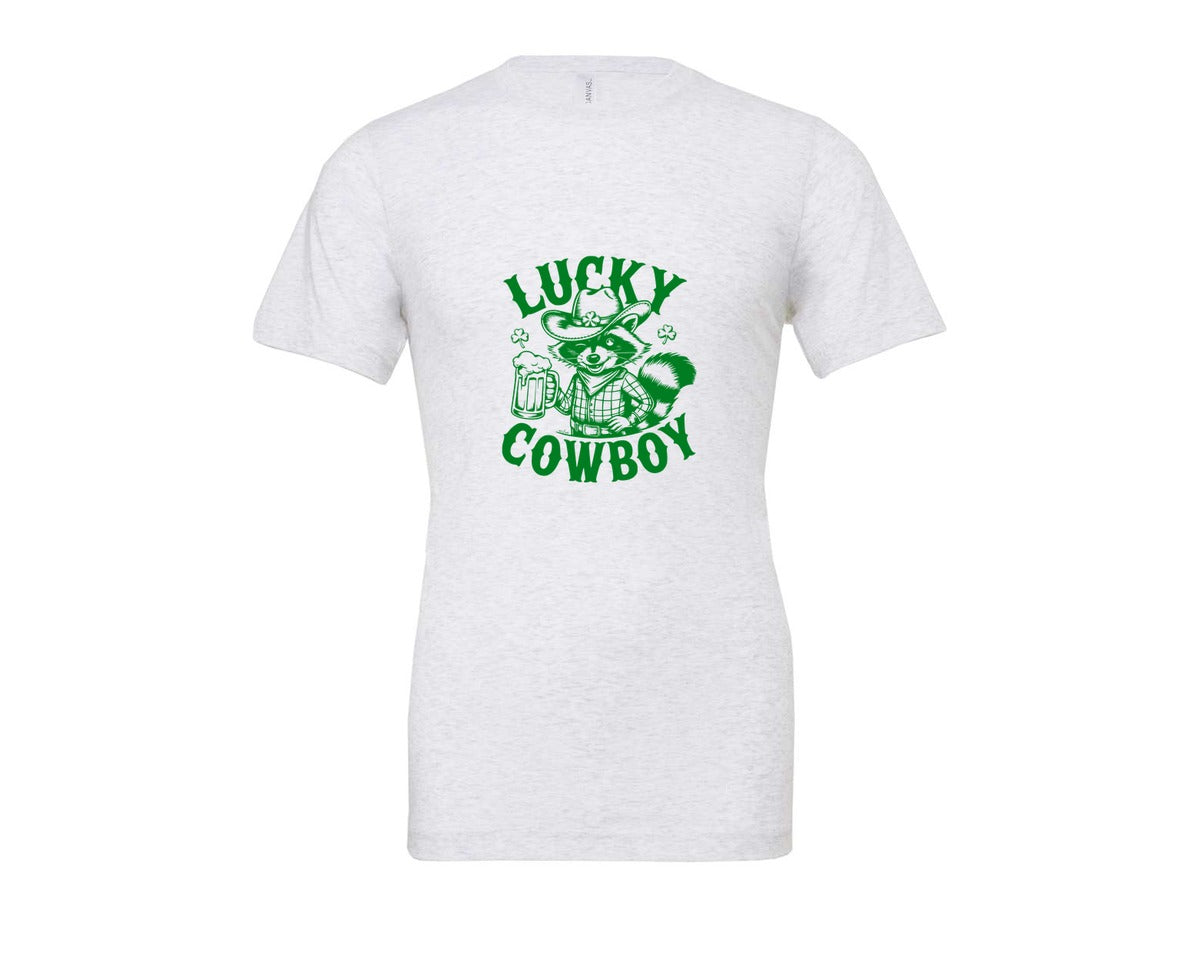 brand:Bella Canvas|color:Ash Grey|Lucky Cowboy Funny St Patricks Day Graphic T-Shirt