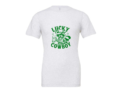 brand:Bella Canvas|color:Ash Grey|Lucky Cowboy Funny St Patricks Day Graphic T-Shirt