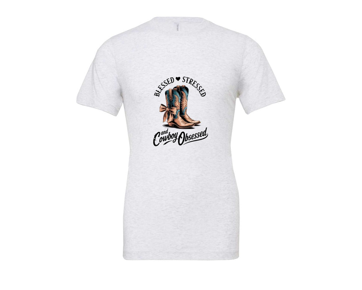 brand:Bella Canvas|color:Ash Grey|Blessed Stressed Mom Western Mothers Day 3 Graphic T-Shirt