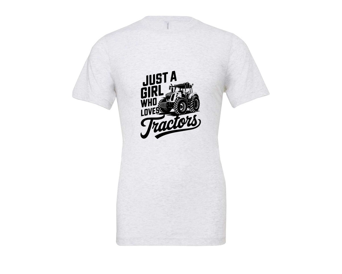 brand:Bella Canvas|color:Ash Grey|Just A Girl Who Loves Tractors T Shi Graphic T-Shirt