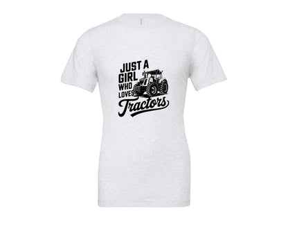 brand:Bella Canvas|color:Ash Grey|Just A Girl Who Loves Tractors T Shi Graphic T-Shirt
