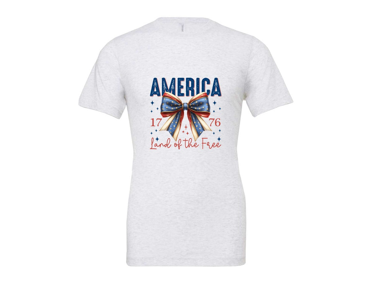 brand:Bella Canvas|color:Ash Grey|America Bow Land Of The Free Graphic T-Shirt