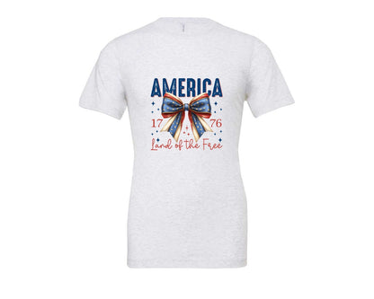 brand:Bella Canvas|color:Ash Grey|America Bow Land Of The Free Graphic T-Shirt