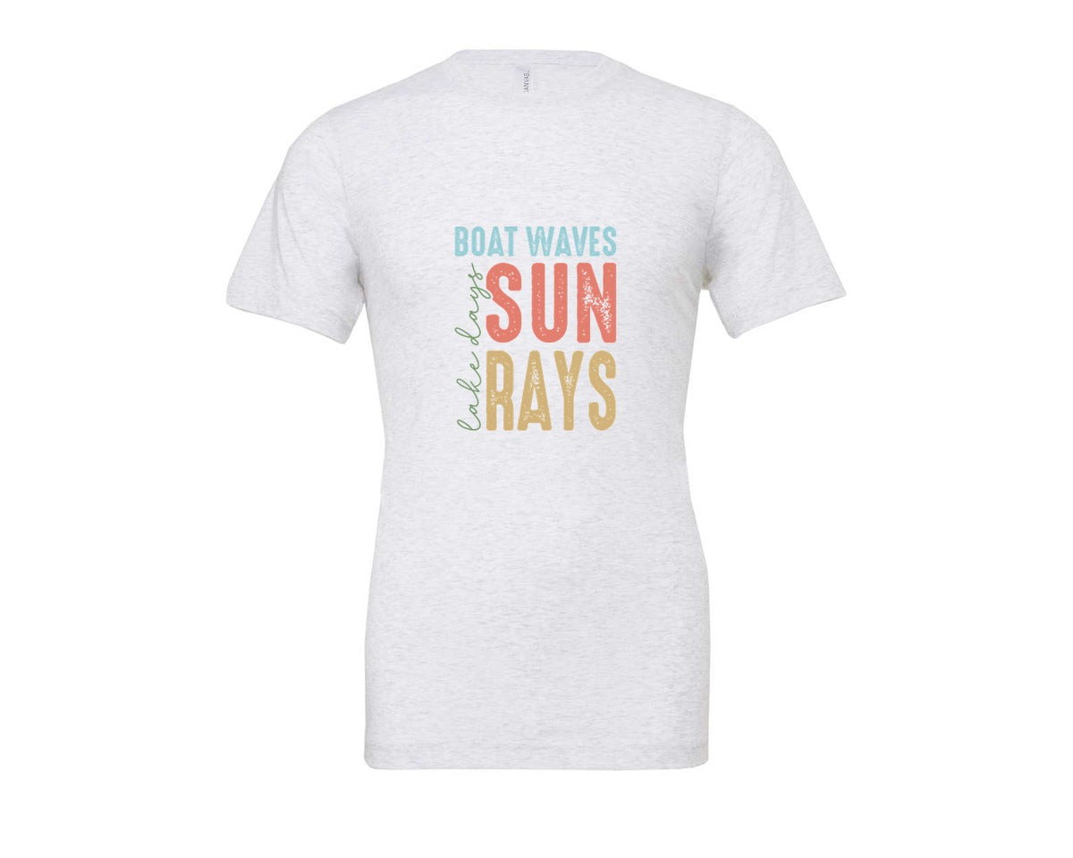 brand:Bella Canvas|color:Ash Grey|Boat Waves Sun Ray Lake Days Summer Graphic T-Shirt
