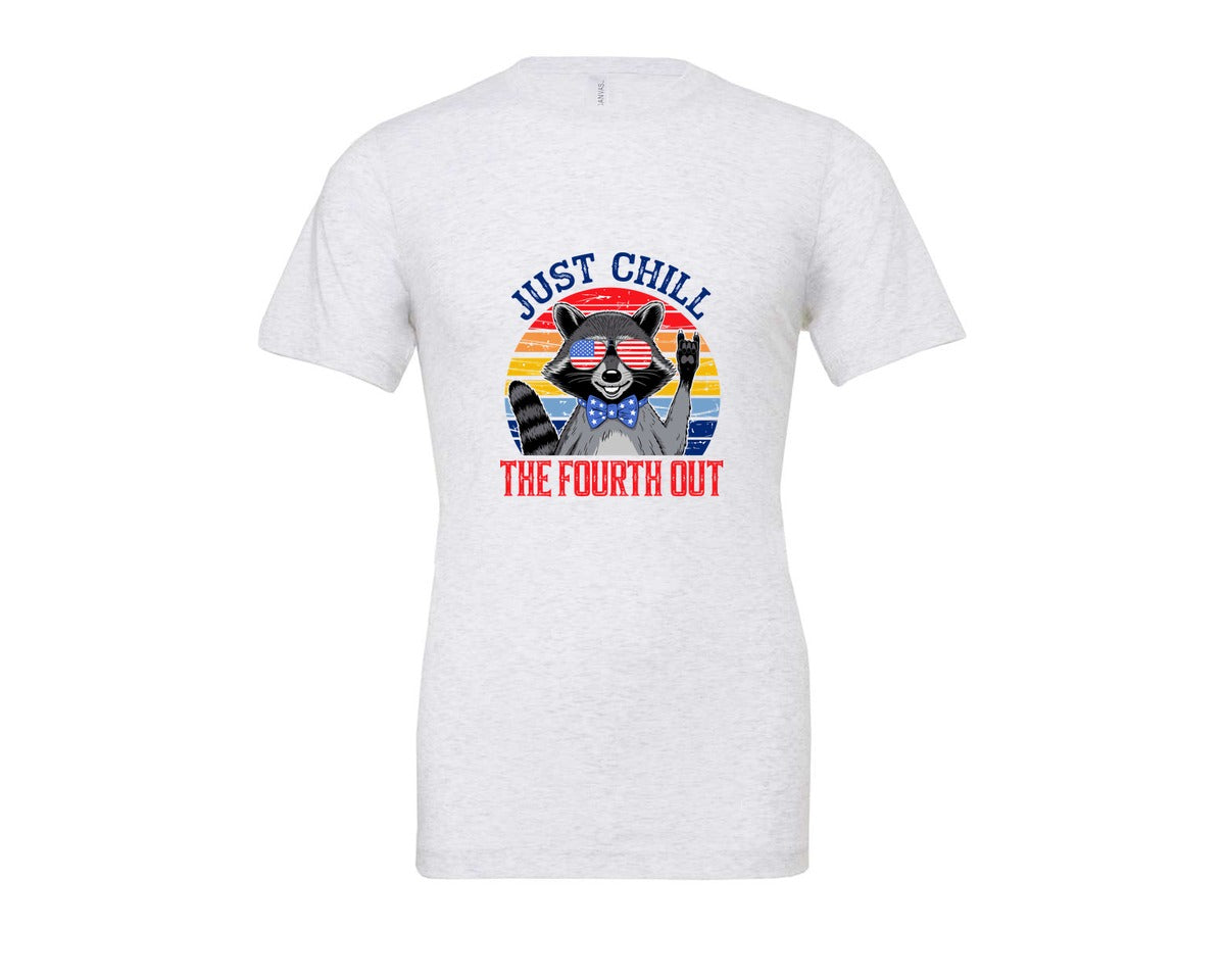 brand:Bella Canvas|color:Ash Grey|Retro Raccoon 4Th Of July Chill Vibes Graphic T-Shirt
