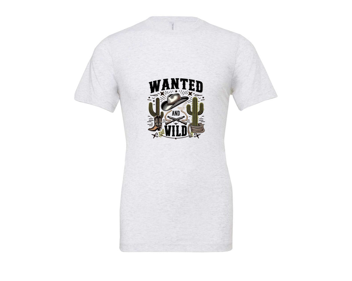 brand:Bella Canvas|color:Ash Grey|Western Wanted And Wild T Shirt Graphic T-Shirt