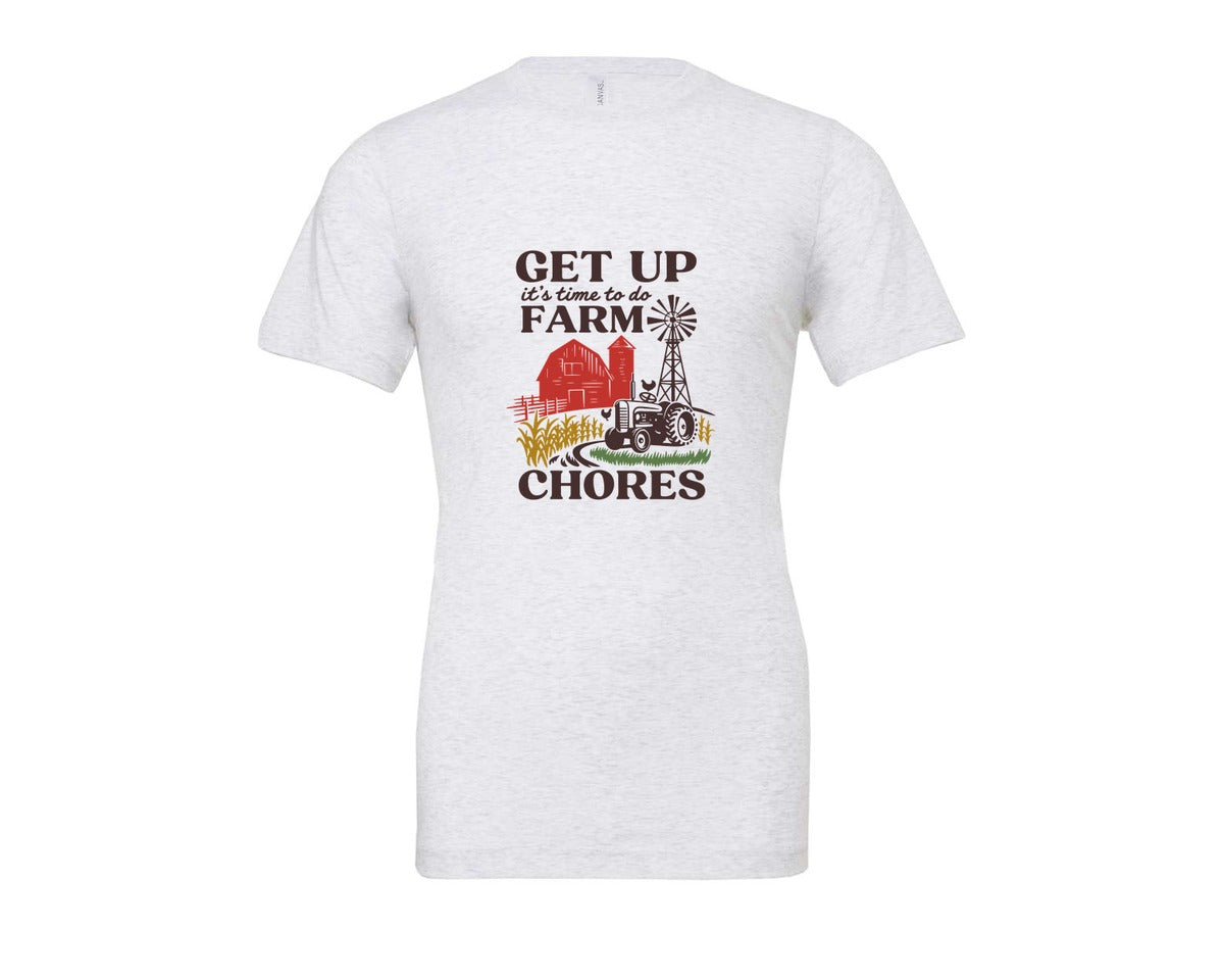brand:Bella Canvas|color:Ash Grey|Get Up Its Time To Do Farm Chores 2 Graphic T-Shirt