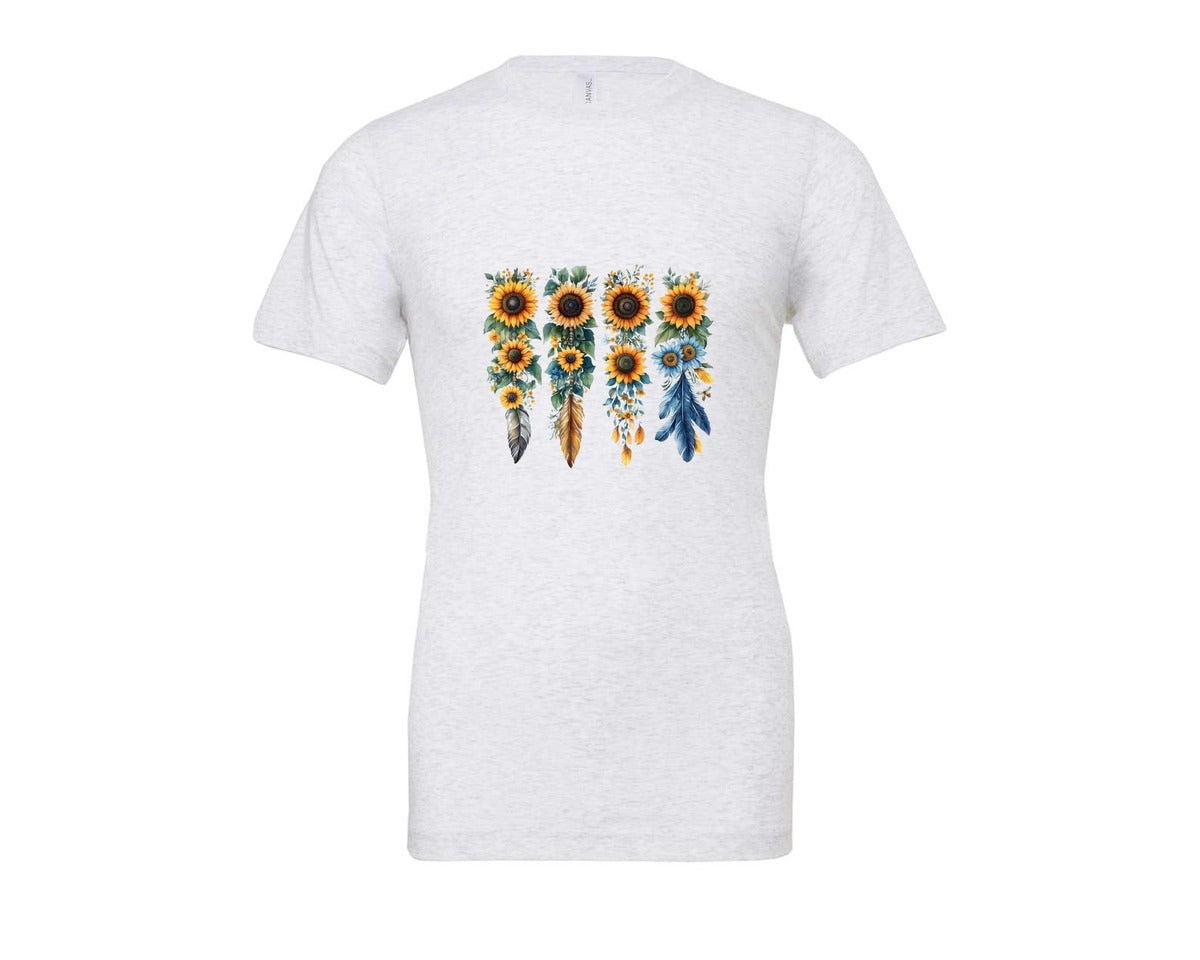 brand:Bella Canvas|color:Ash Grey|Boho Wildflowers Feathers Flowers Graphic T-Shirt