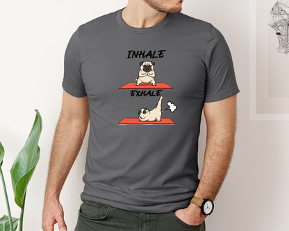 brand:Bella Canvas|color:Asphalt|Inhale Exhale Pug Yoga Funny Dog Graphic T-Shirt