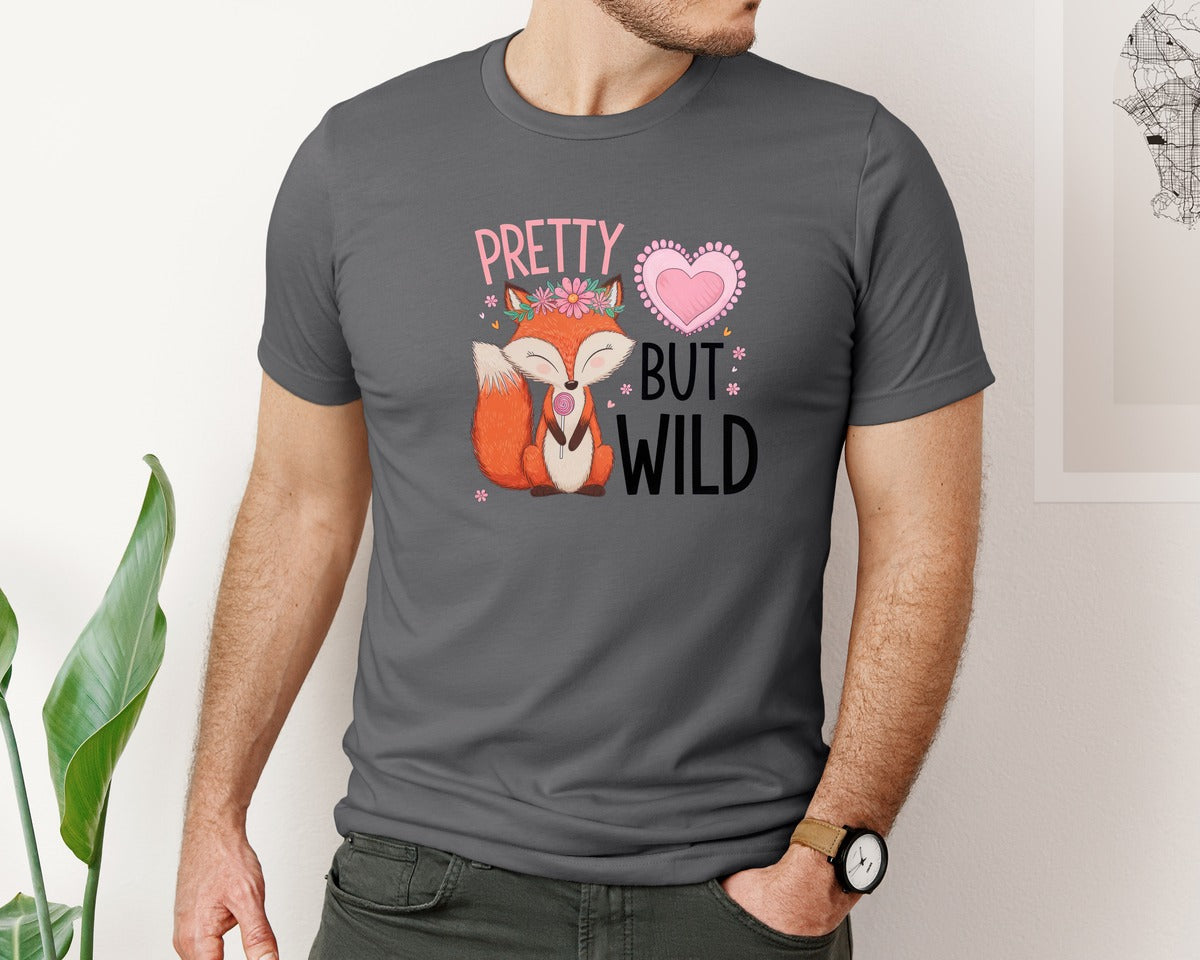 brand:Bella Canvas|color:Asphalt|Baby Fox Pretty But Wild Kids Graphic T-Shirt