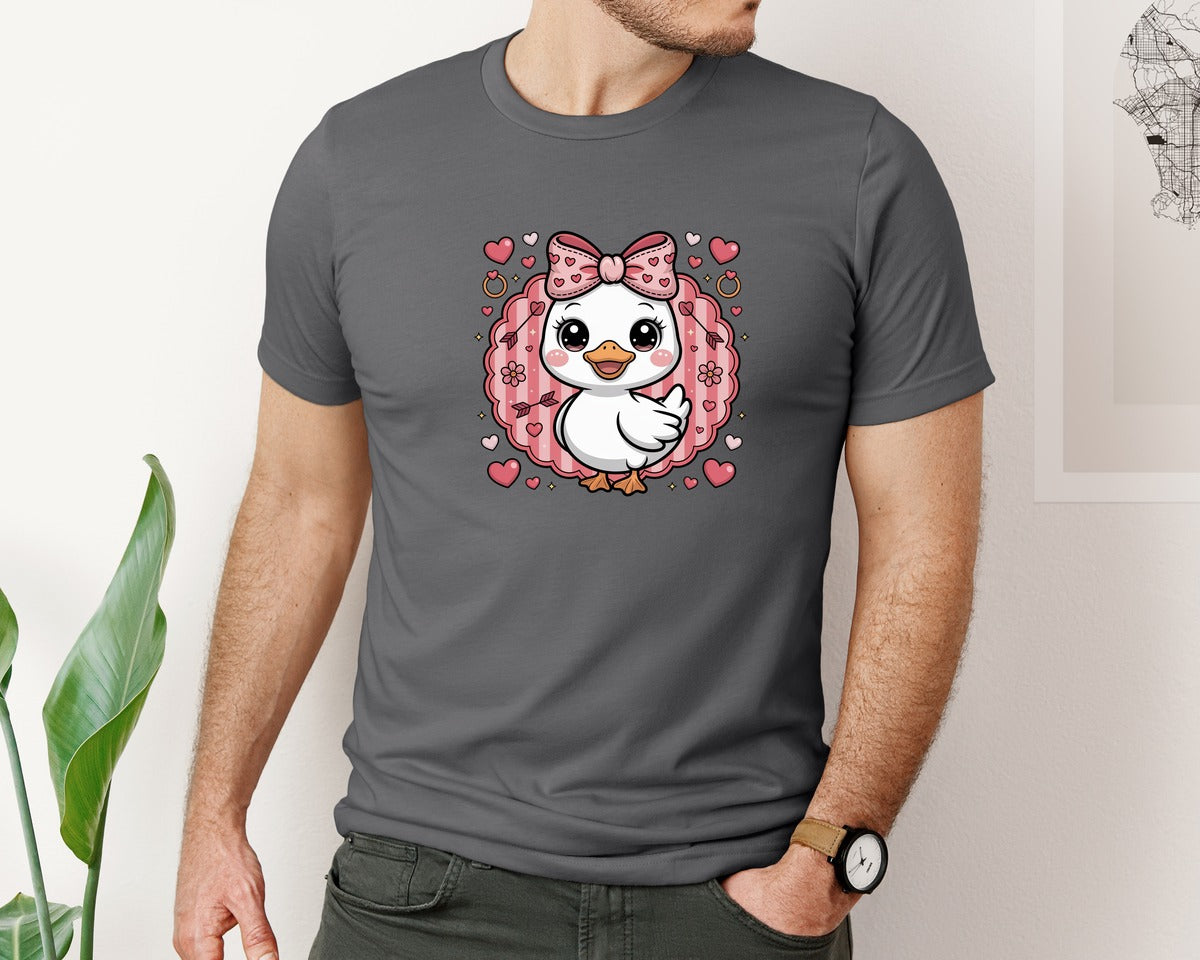 brand:Bella Canvas|color:Asphalt|Preppy Valentines Goose Valentine Graphic T-Shirt