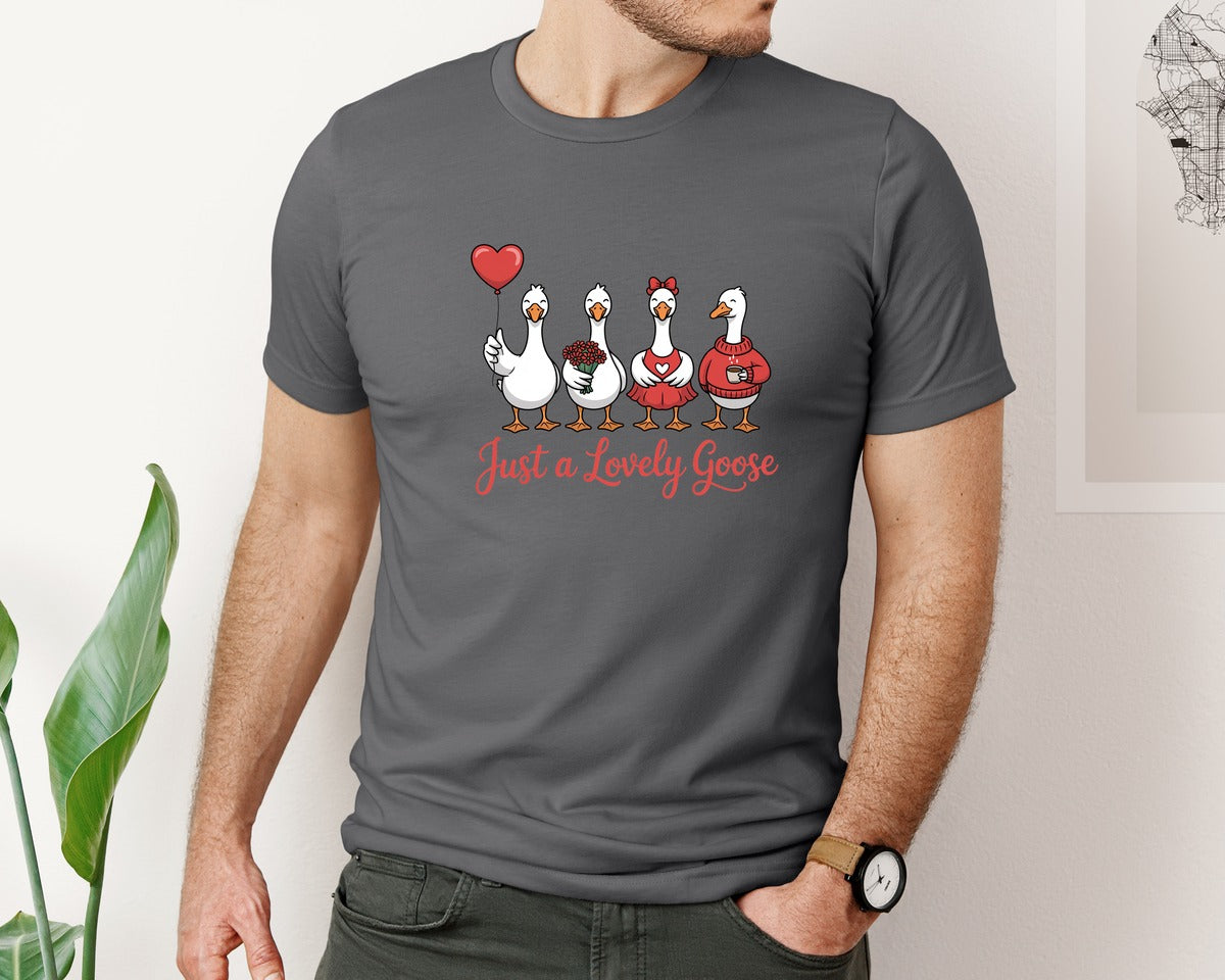 brand:Bella Canvas|color:Asphalt|Cute Lovely Goose Valentine Goose Graphic T-Shirt