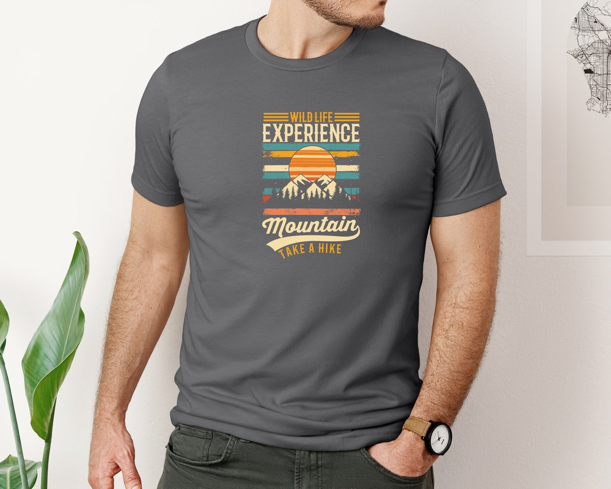 brand:Bella Canvas|color:Asphalt|Wild Life Experience Mountain Hiking Tee Graphic T-Shirt