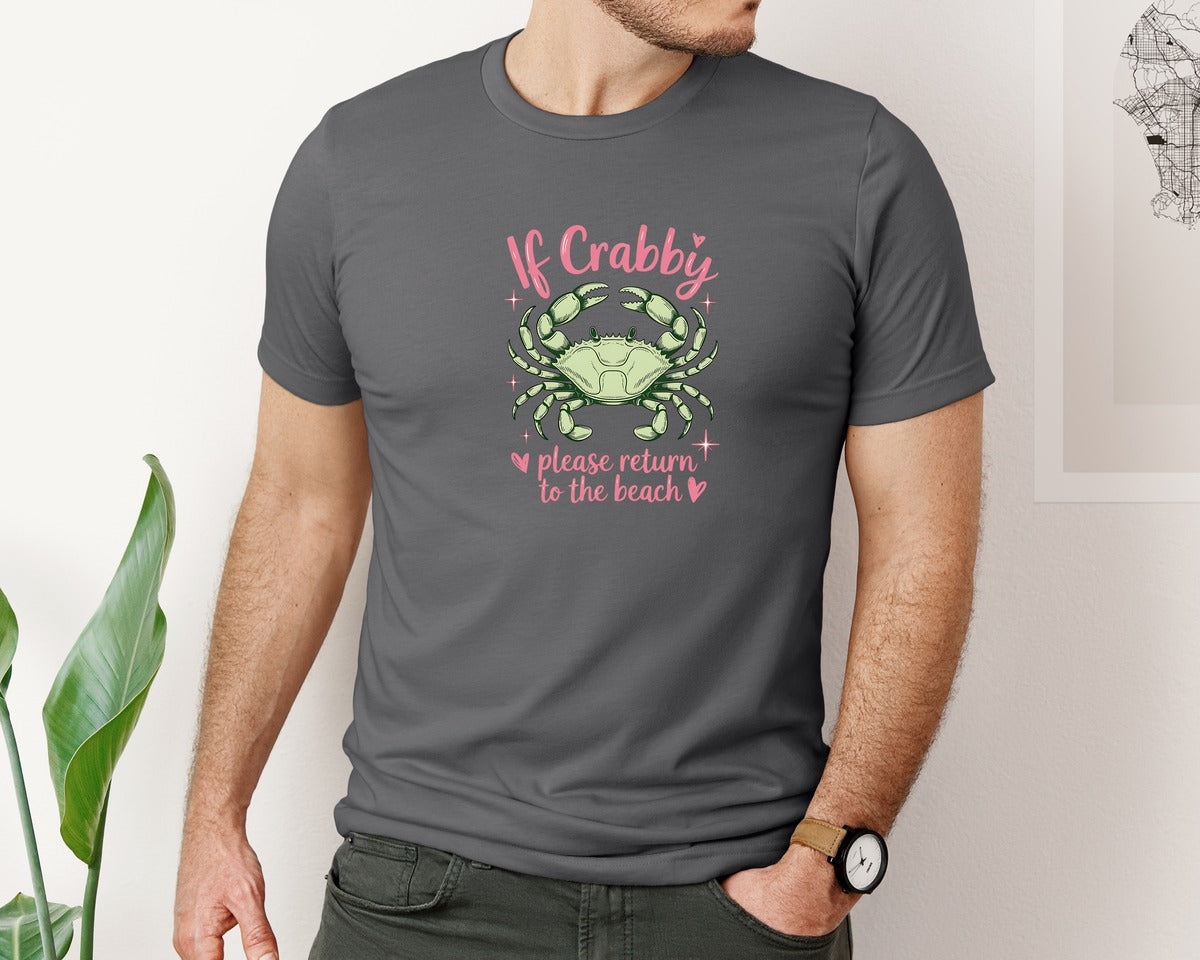 brand:Bella Canvas|color:Asphalt|If Crabby Please Return To The Beach Graphic T-Shirt