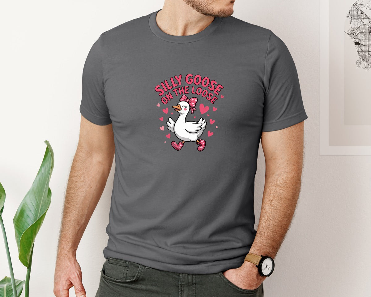 brand:Bella Canvas|color:Asphalt|Silly Goose On The Loose Valentine 3 Graphic T-Shirt