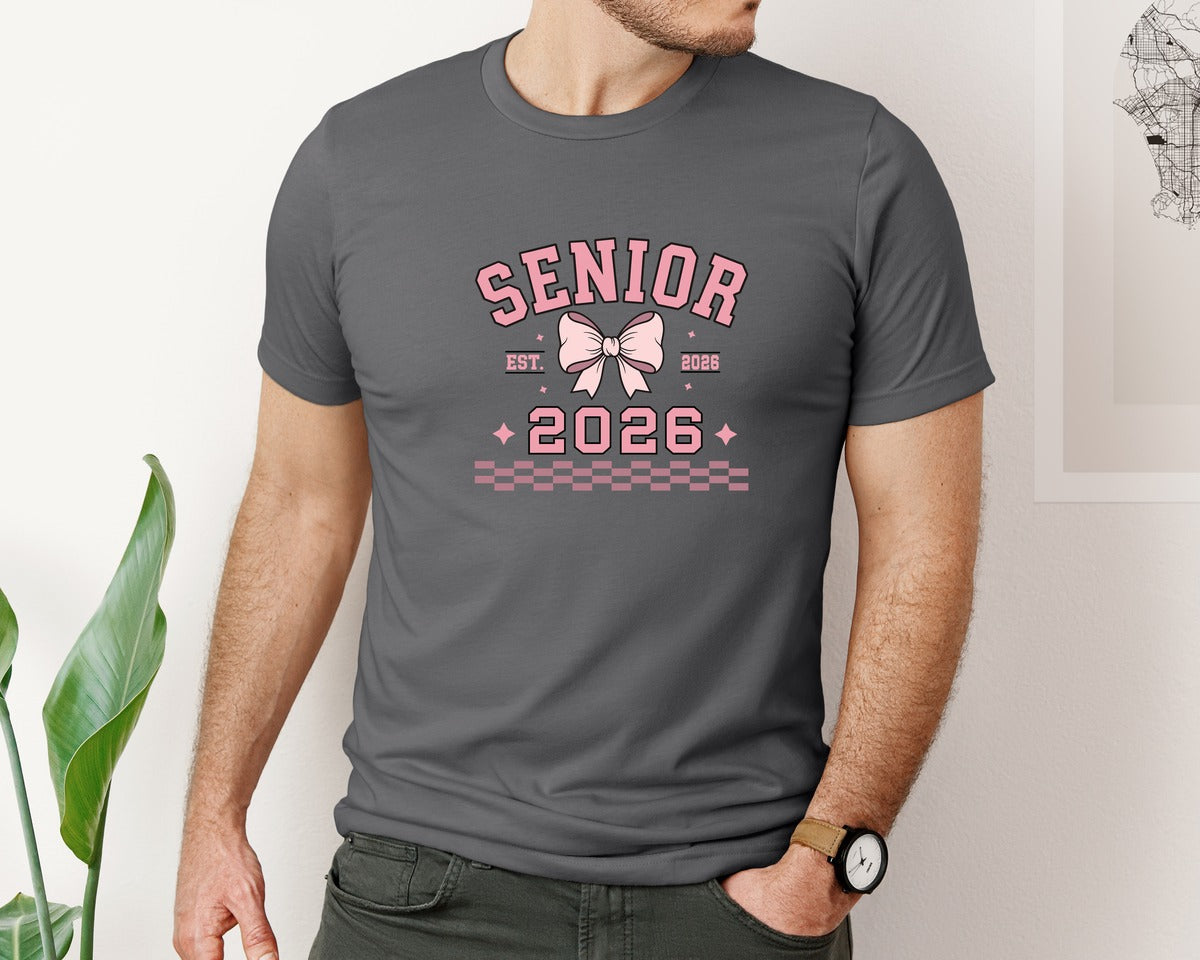 brand:Bella Canvas|color:Asphalt|Class Of 2026 Bow Graduation Graphic T-Shirt