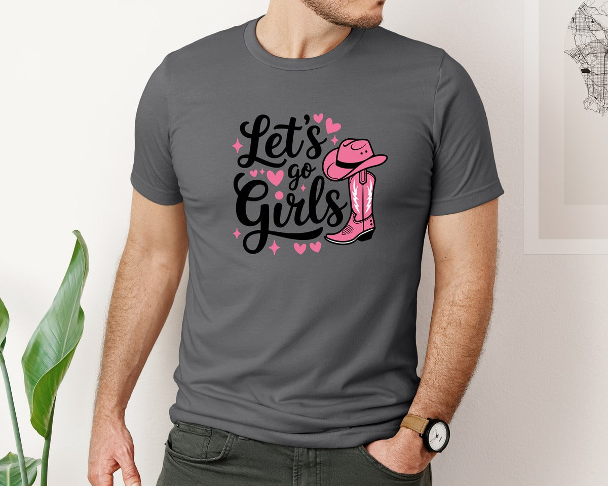 brand:Bella Canvas|color:Asphalt|Lets Go Girls Western Cowgirl Graphic T-Shirt