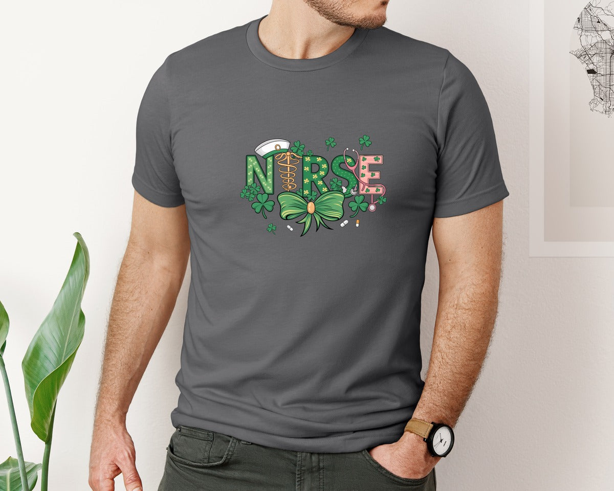brand:Bella Canvas|color:Asphalt|St Patricks Day Nurse Lucky Nurse 6 Graphic T-Shirt
