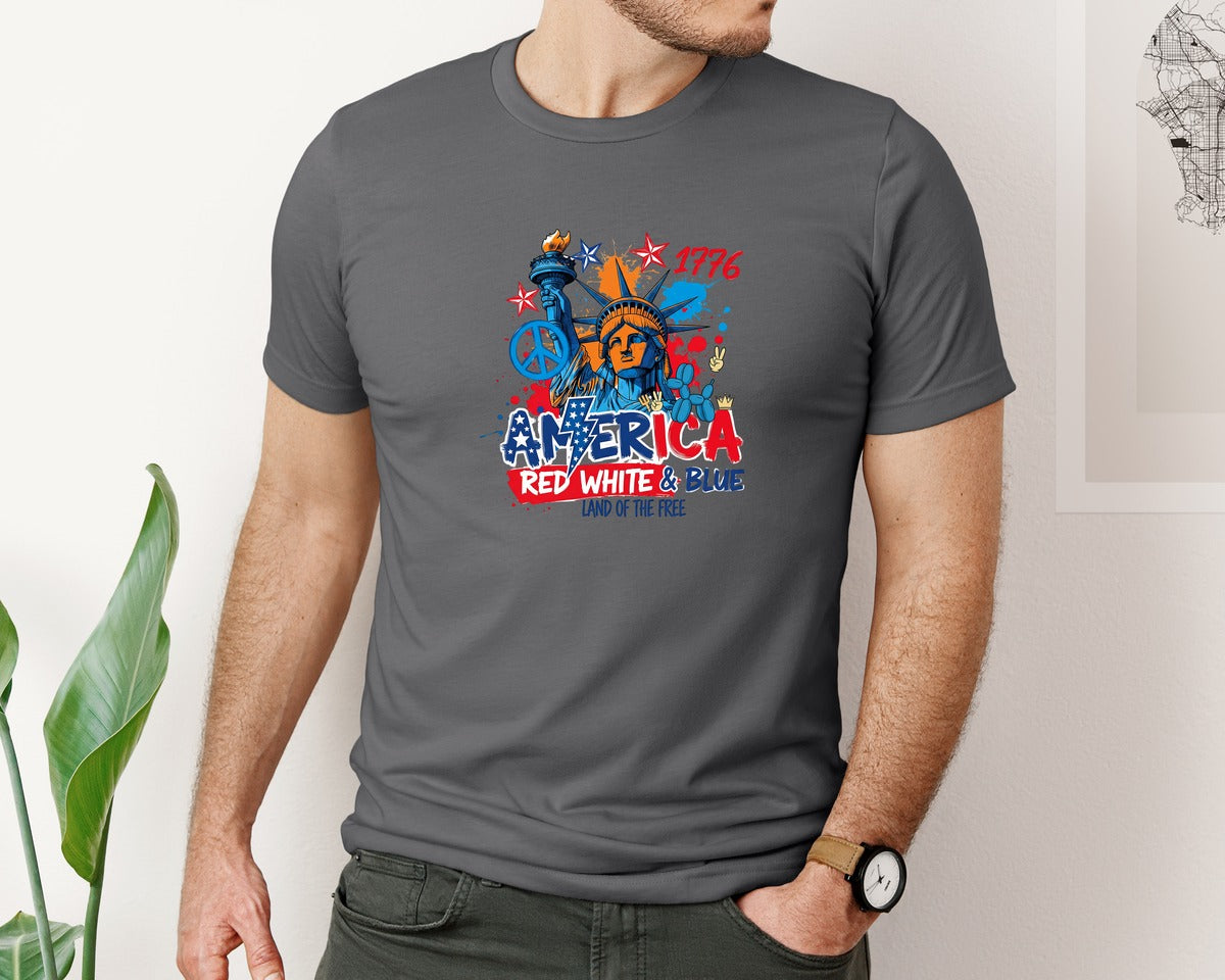 brand:Bella Canvas|color:Asphalt|Statue Of Liberty Usa Graphic T-Shirt