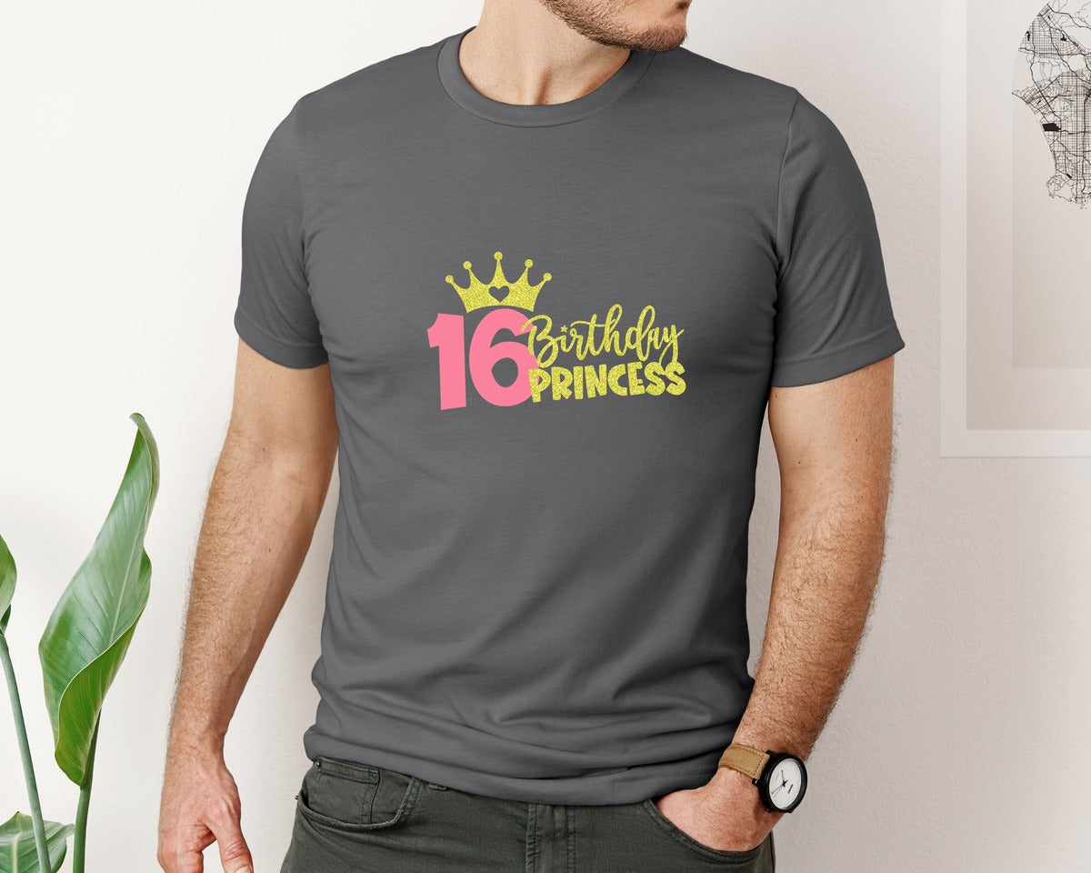 brand:Bella Canvas|color:Asphalt|Sixteenth Birthday Princess Graphic T-Shirt