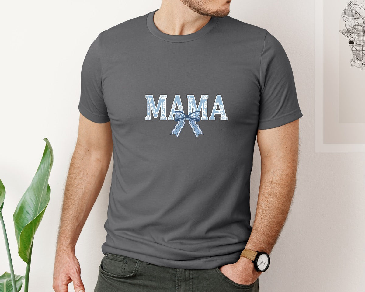 brand:Bella Canvas|color:Asphalt|Mama Floral Coquette Bow Mama Graphic T-Shirt