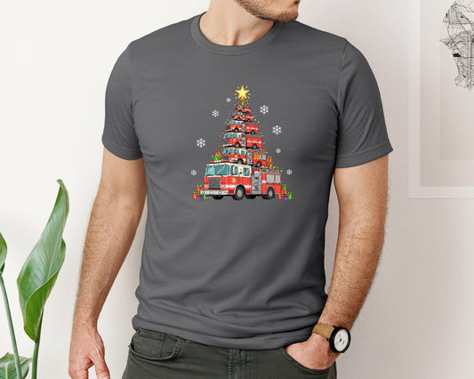 Firetruck Christmas Tree Firefighte Graphic T-Shirt