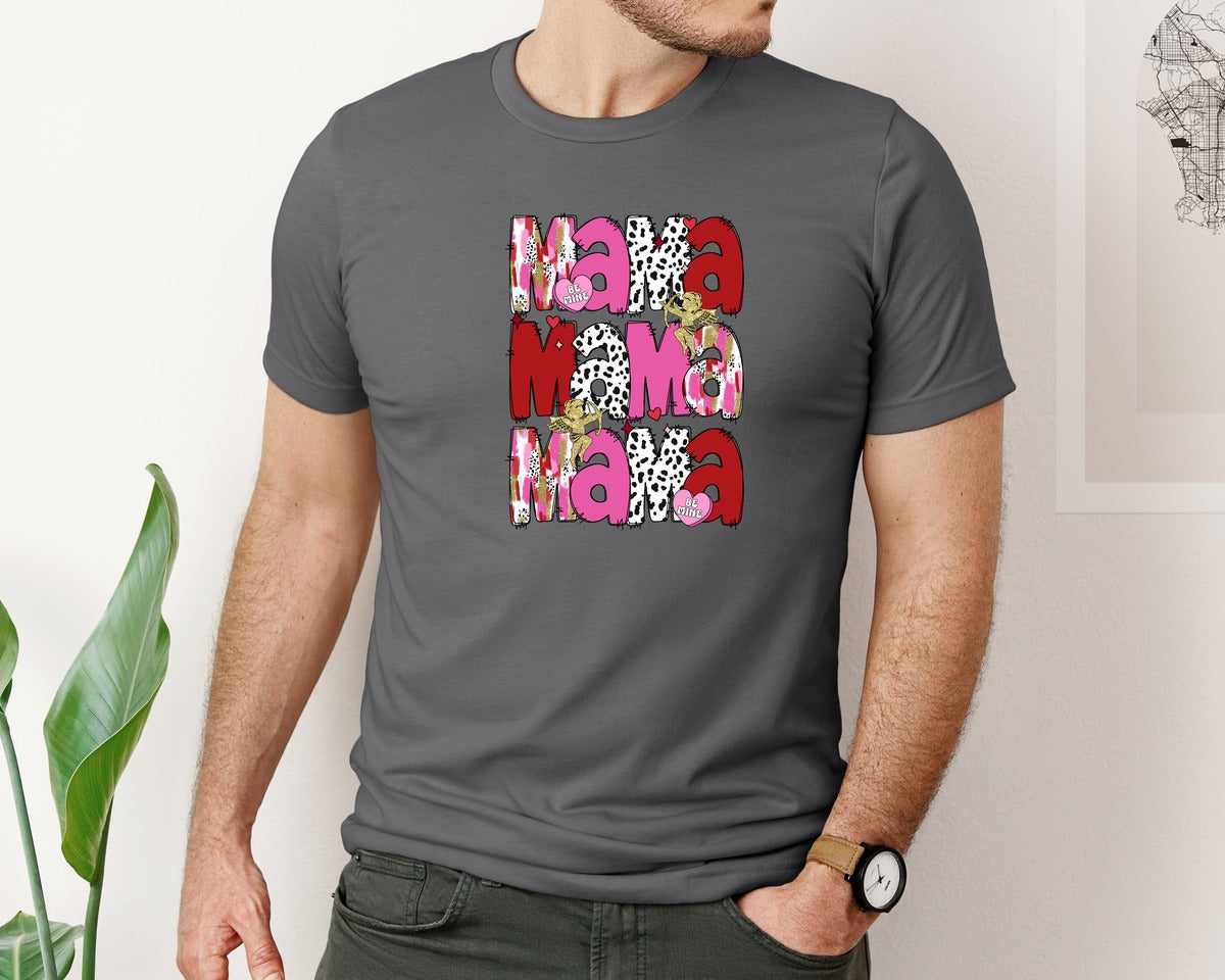 brand:Bella Canvas|color:Asphalt|Pink Valentine Mama Valentines Graphic T-Shirt