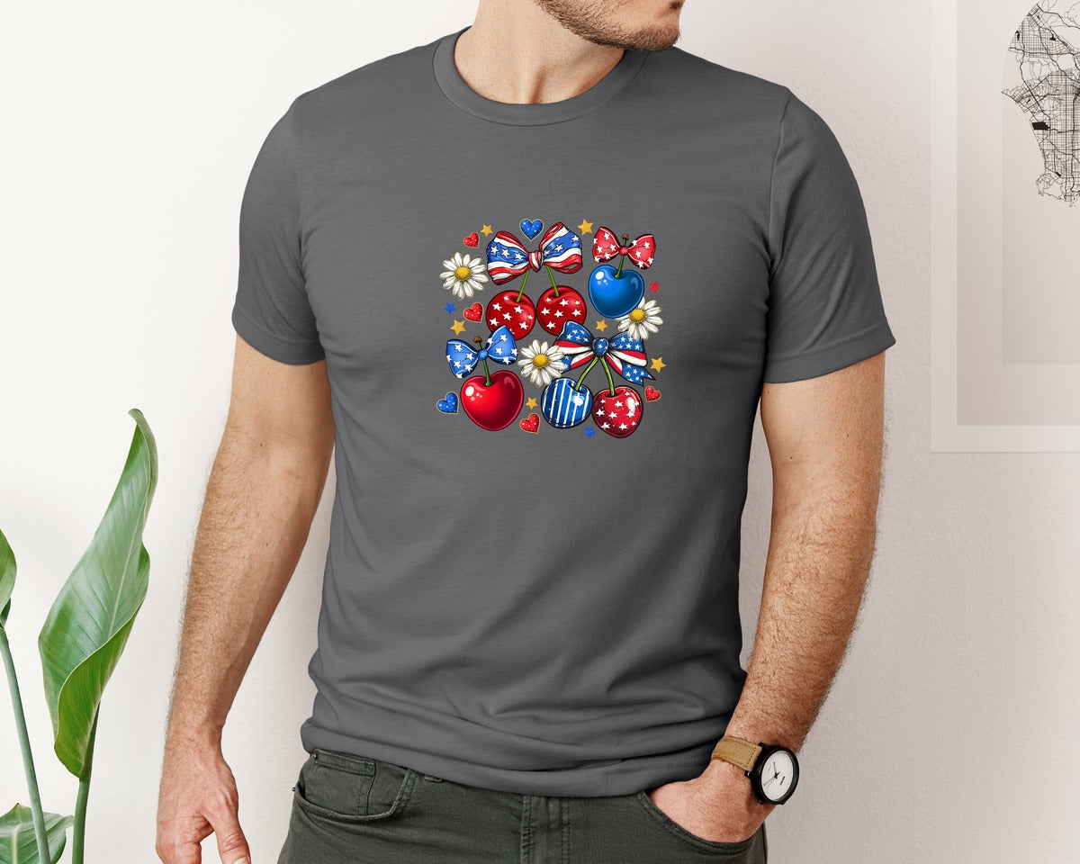 brand:Bella Canvas|color:Asphalt|Patriotic Cherry 4Th Of July 2 Graphic T-Shirt