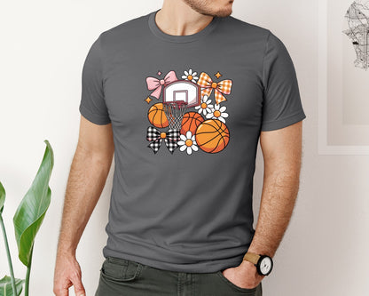 brand:Bella Canvas|color:Asphalt|Basketball Coquette Game Day Basket 4 Graphic T-Shirt