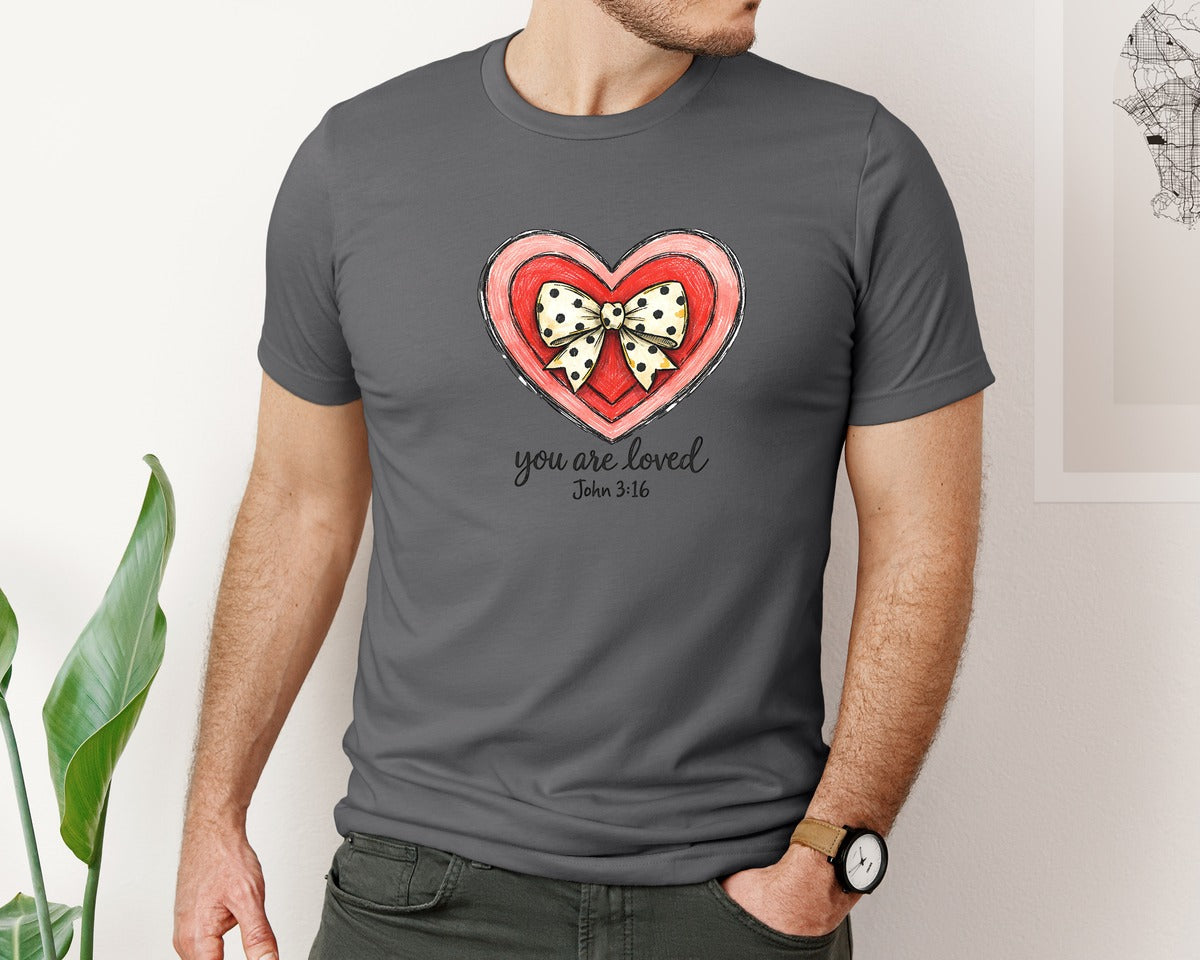 brand:Bella Canvas|color:Asphalt|You Are Loved Christian Valentine 2 Graphic T-Shirt