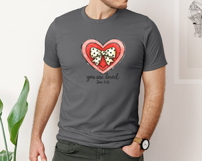 brand:Bella Canvas|color:Asphalt|You Are Loved Christian Valentine 2 Graphic T-Shirt