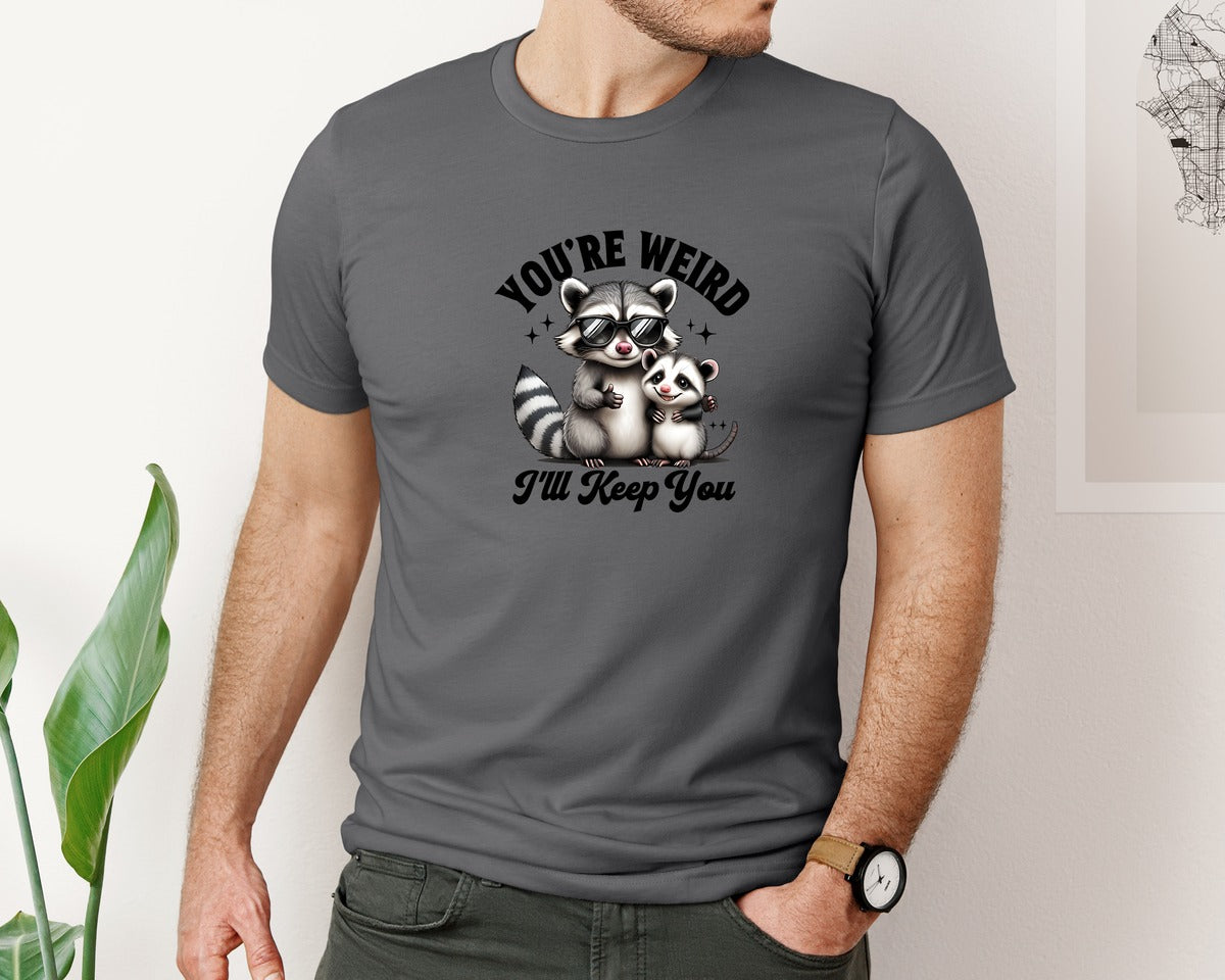 brand:Bella Canvas|color:Asphalt|Funny Sarcastic Raccoon Possum Weird Graphic T-Shirt