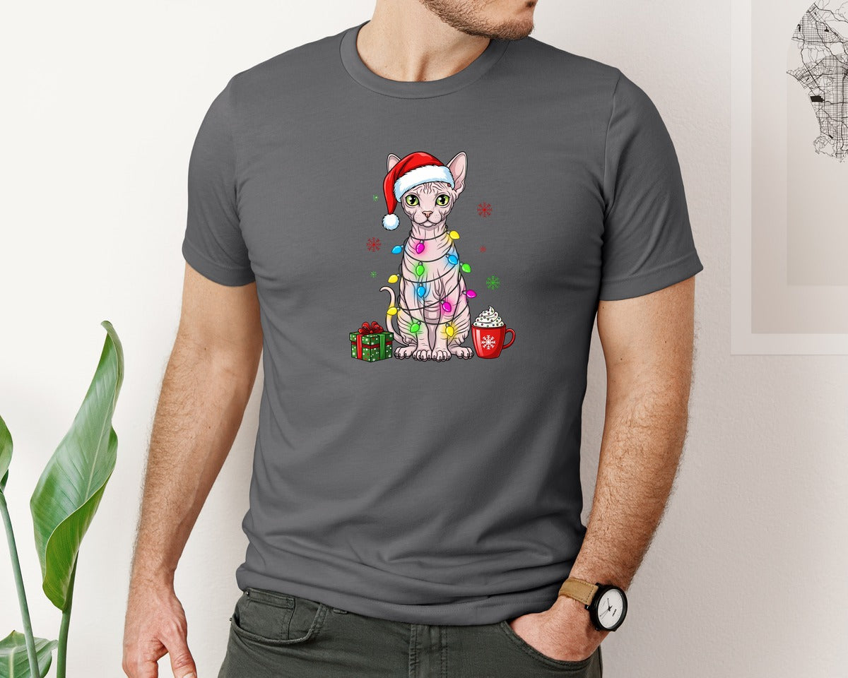 brand:Bella Canvas|color:Asphalt|Christmas Sphynx Cat Graphic T-Shirt
