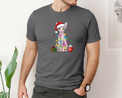 brand:Bella Canvas|color:Asphalt|Christmas Sphynx Cat Graphic T-Shirt